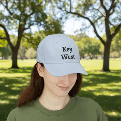 Key West Embroidered Classic Dad Cap — White/Blue/Pink/Stone Beige