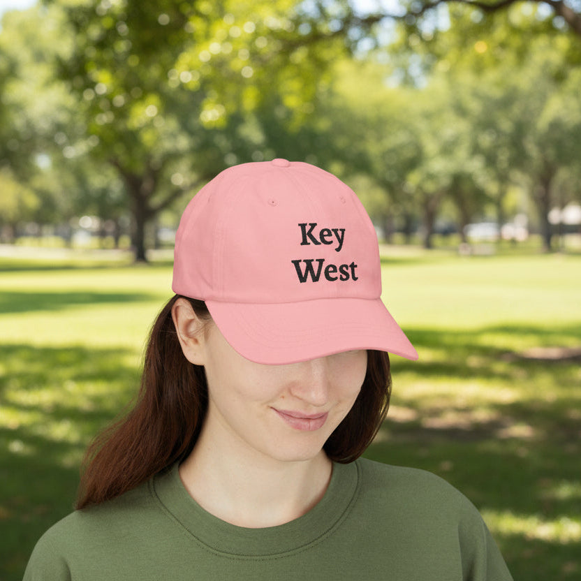 Key West Embroidered Classic Dad Cap — White/Blue/Pink/Stone Beige