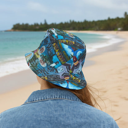 Key West Scenes Bucket Hat — Lighthouse, Hemingway Cats, Southernmost Buoy & Tropical Icons